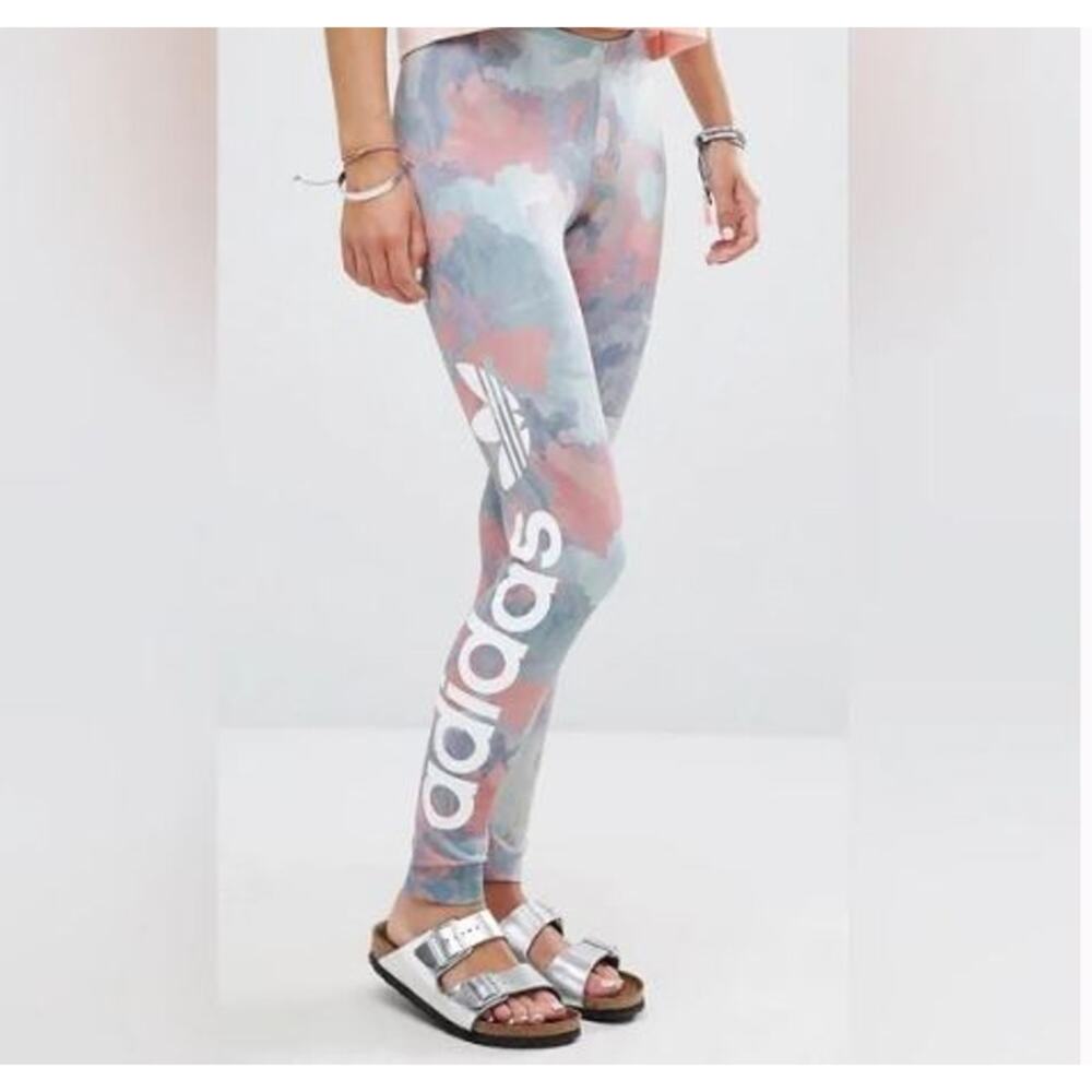 Adidas Women's Small Pastel Camo Print Trefoil Leggings Stretchy Soft